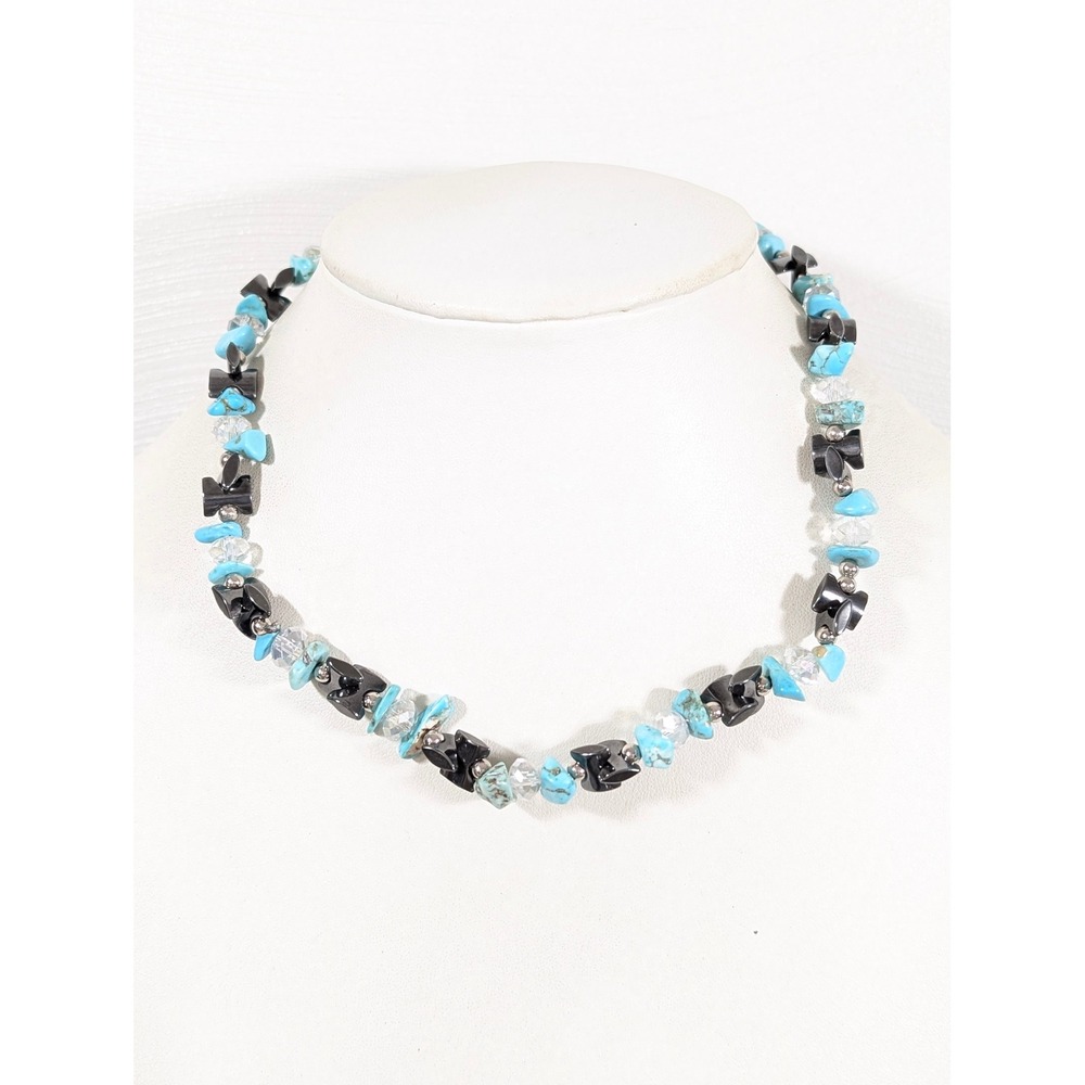 Faux Turquoise Hematite Bead Necklace Southwestern Boho‎ 19 Inch